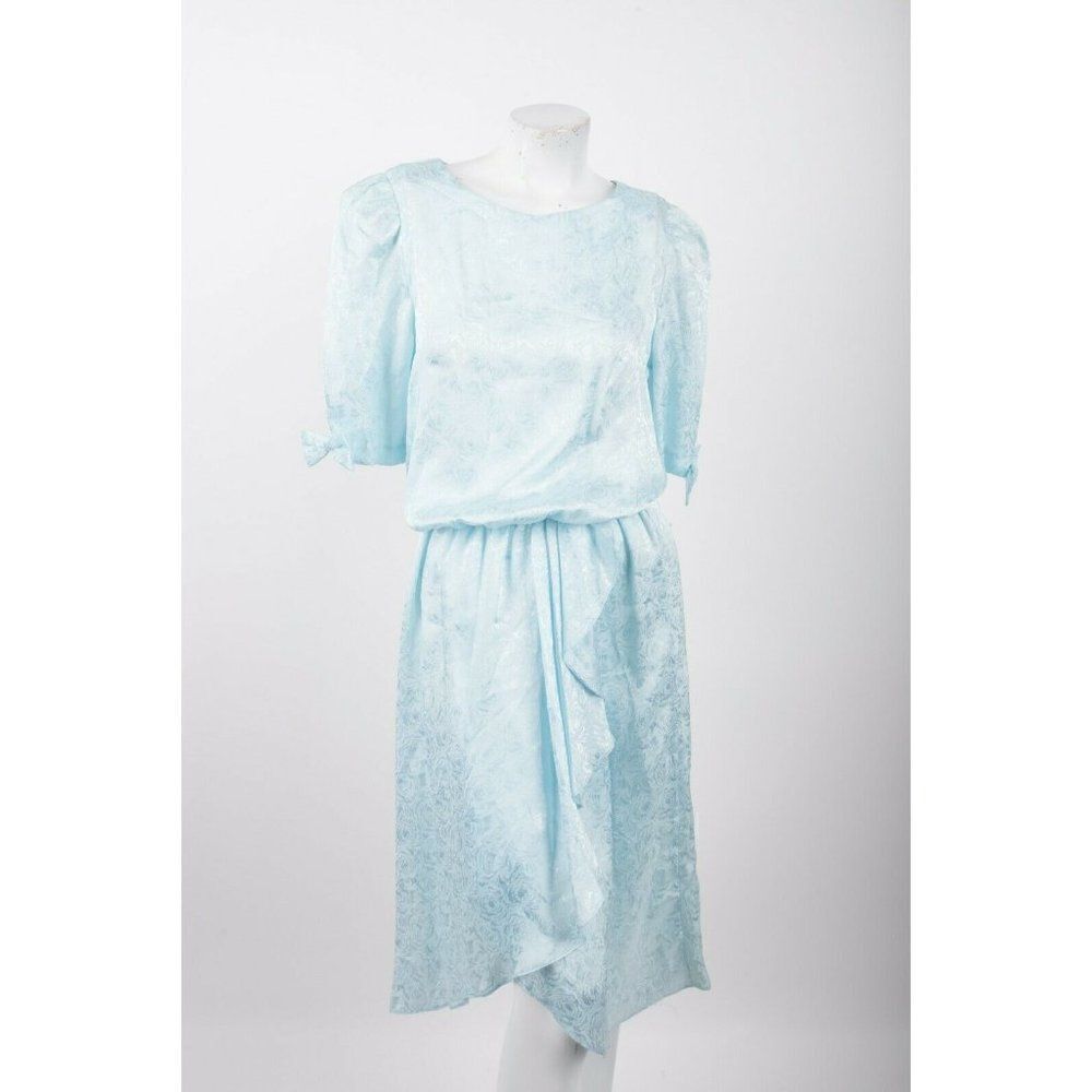 Vicky Vaughn Vintage Day Dress Size 11 12 Baby Blue Floral 1970's bows NWT